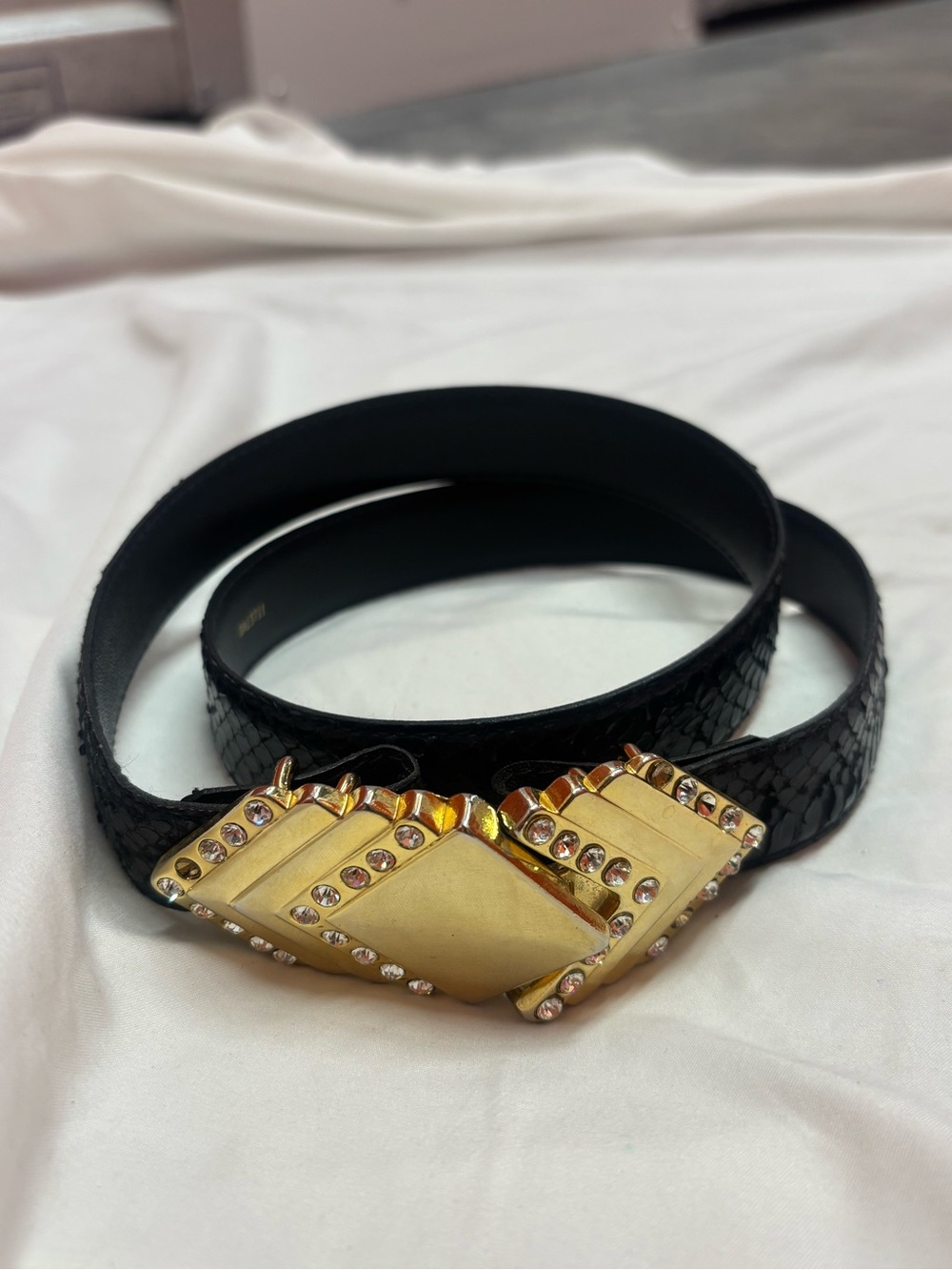 Amanda Smith Black Genuine Snakeskin Vintage Leather Belt